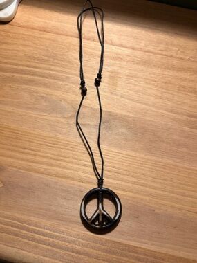 Black Peace Sign Pendant Necklace NWOT